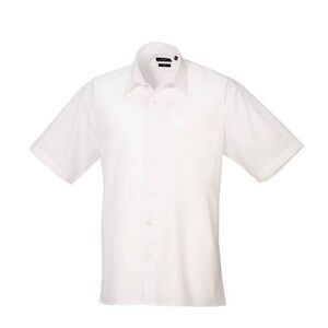 Premier Mens Poplin Short-Sleeved Shirt / White